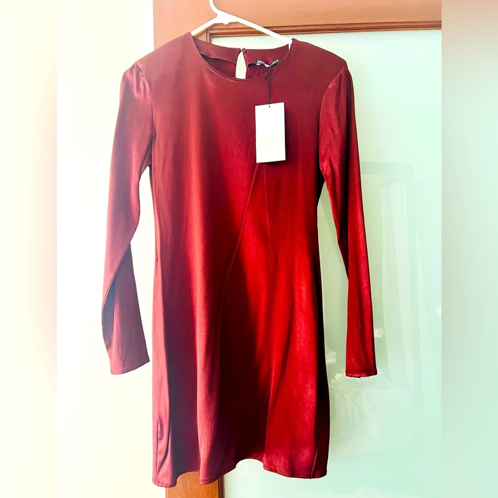 Zara satin brown dress